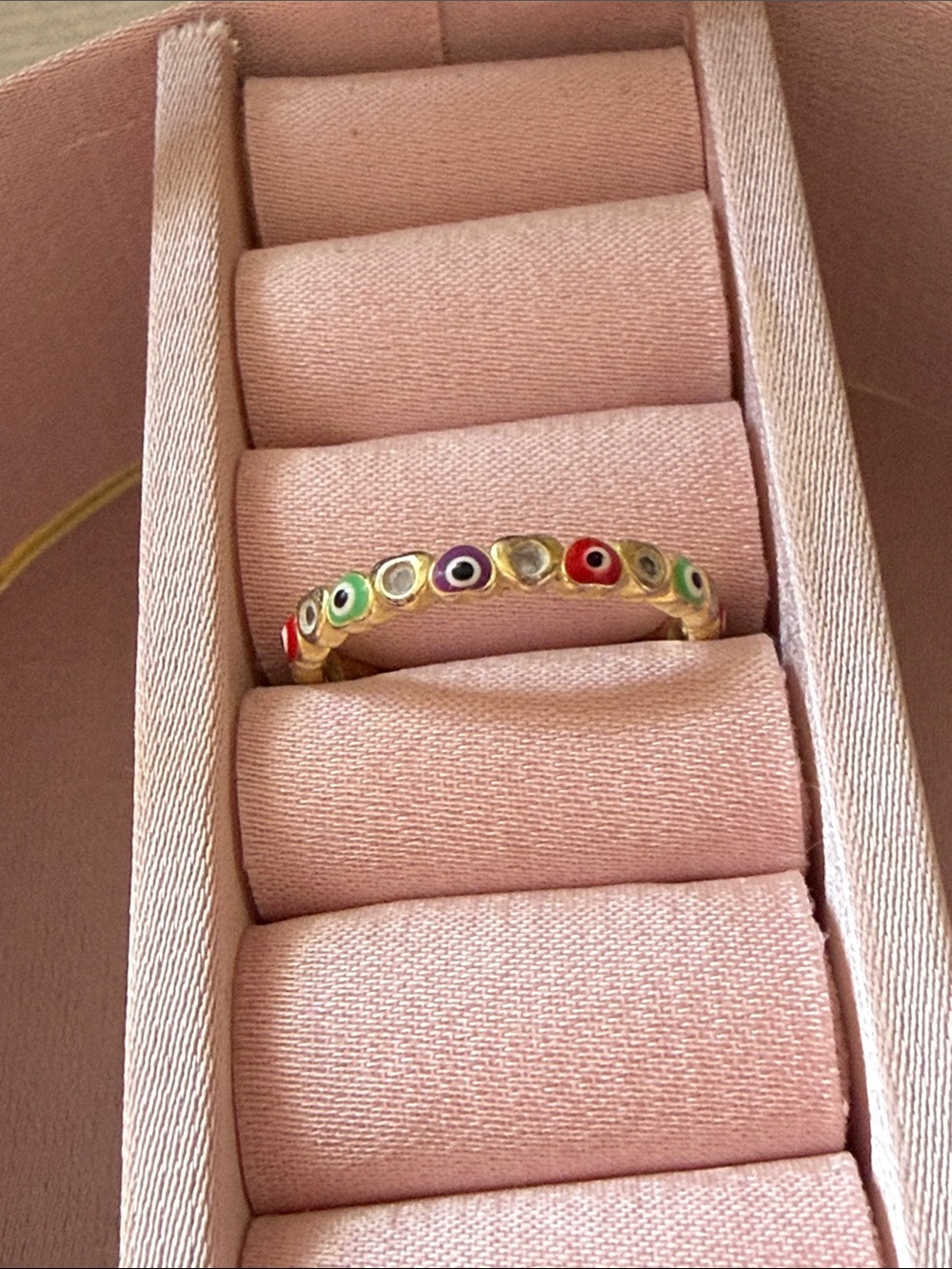 Gold Multi-Color Evil Eye Stackable Ring - Picture 5 of 5